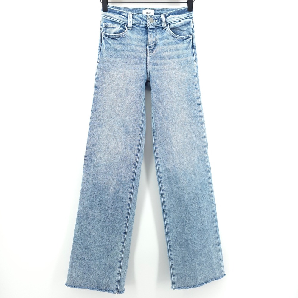 BKE Youth Girls Wide Leg Jeans Size 12R Light Wash Raw Hem Boho BKB5300R